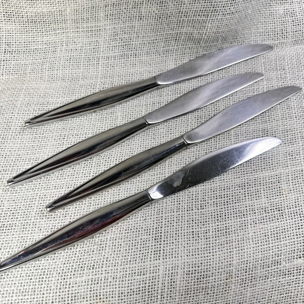 Ebbtide Solid Stainless USA Dinner Knives Set of 4 Mid Century‎ Modern Flatware